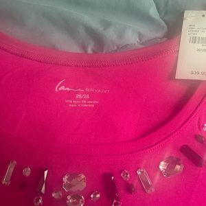 NWT Lane Bryant 3/4 Sleeved embellished hot pink top 26/28